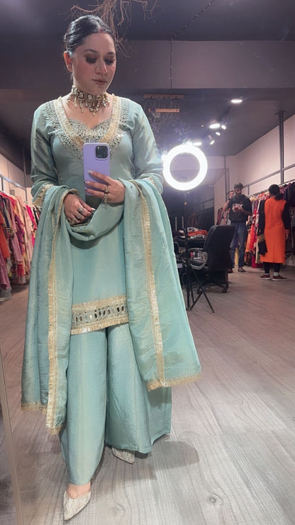 Rabha Aqua Blue Mirror Designer suit