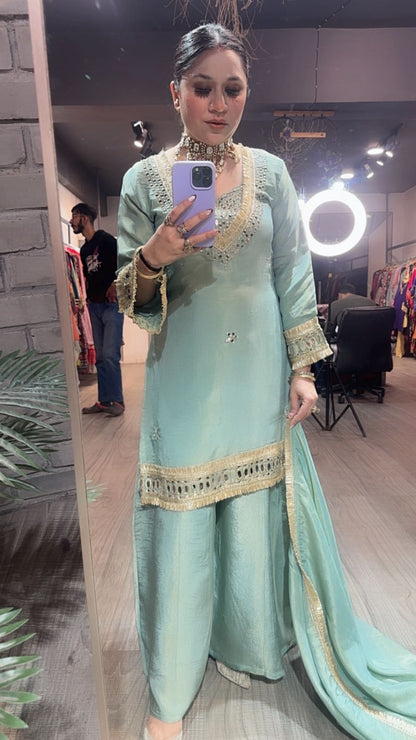 Rabha Aqua Blue Mirror Designer suit