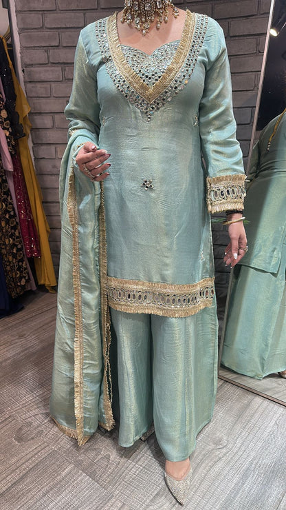 Rabha Aqua Blue Mirror Designer suit