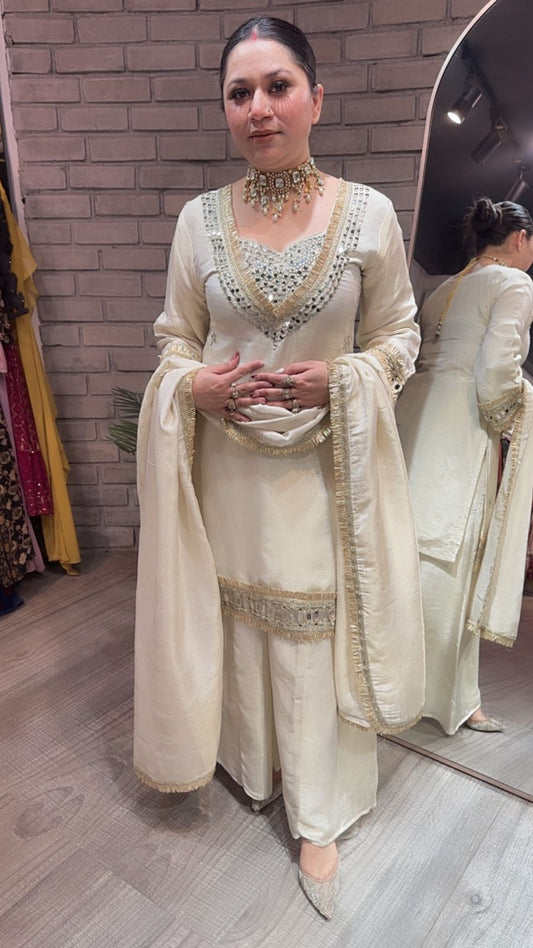 Rabha ivory Mirror Designer suit