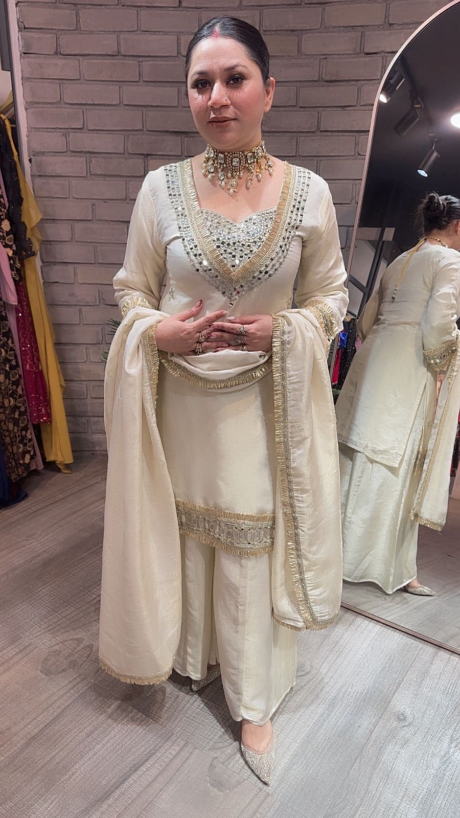 Rabha ivory Mirror Designer suit