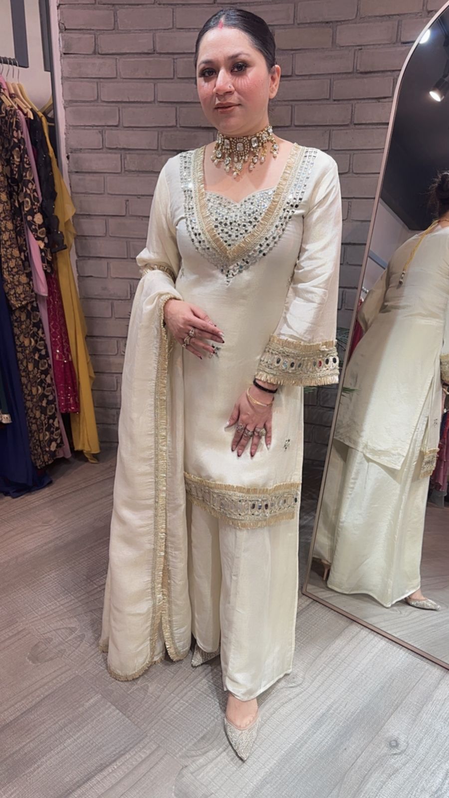 Rabha ivory Mirror Designer suit