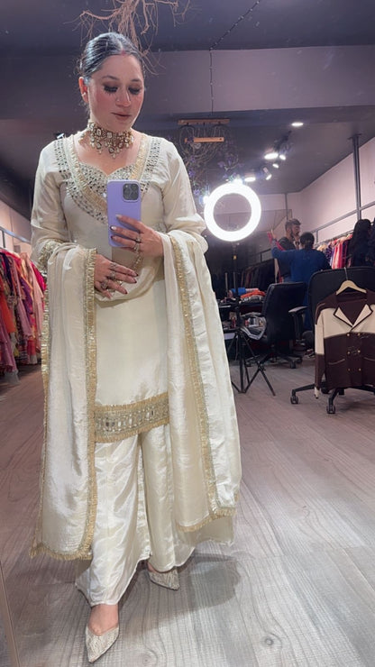 Rabha ivory Mirror Designer suit