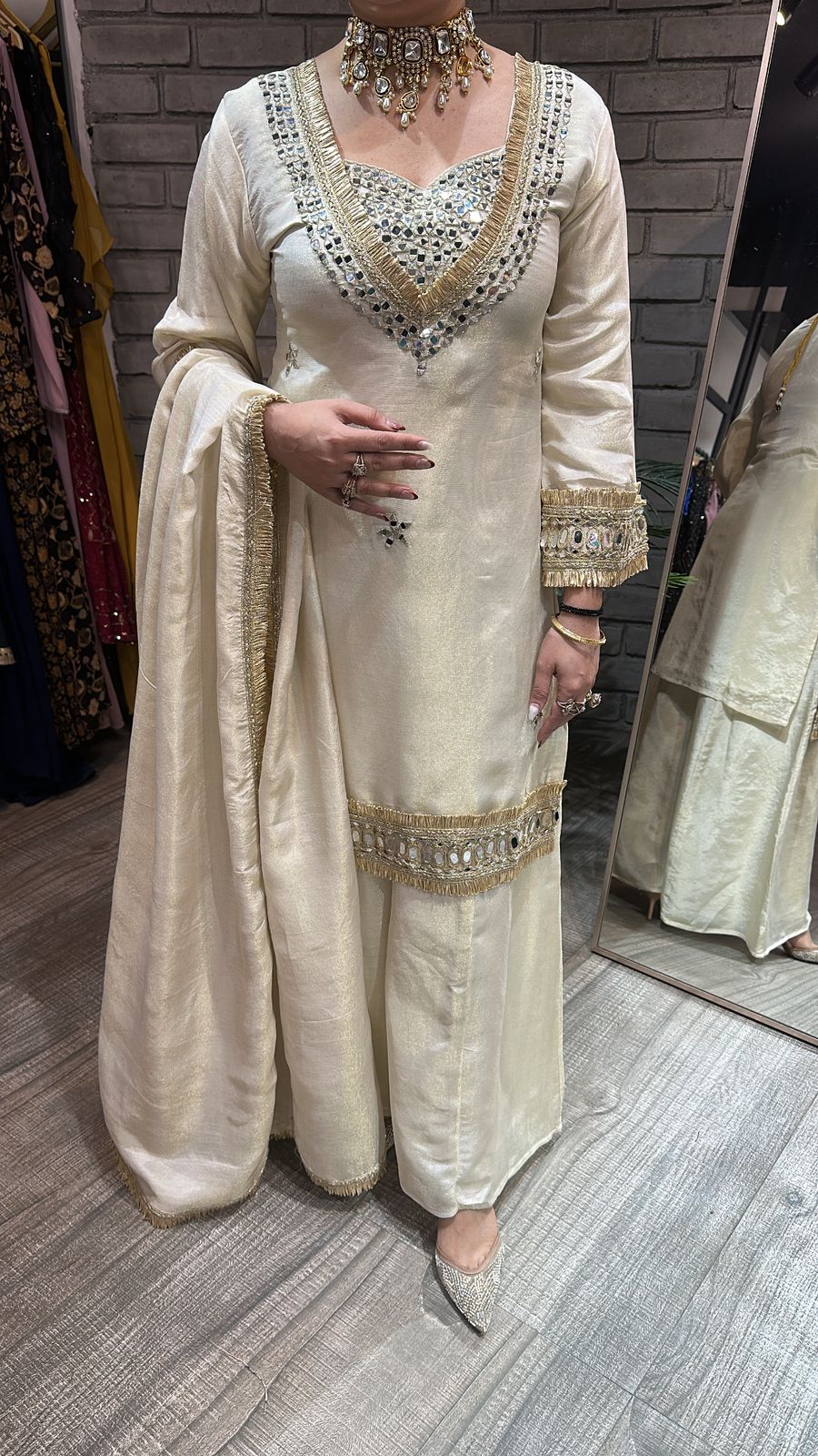 Rabha ivory Mirror Designer suit