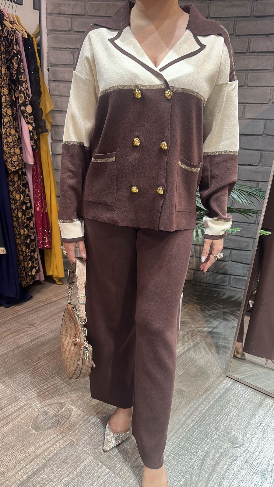 German Brown offwhite Woolen Cordset