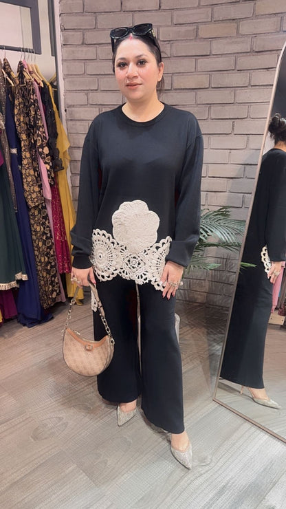 Spain Black Lace Woolen Cordset