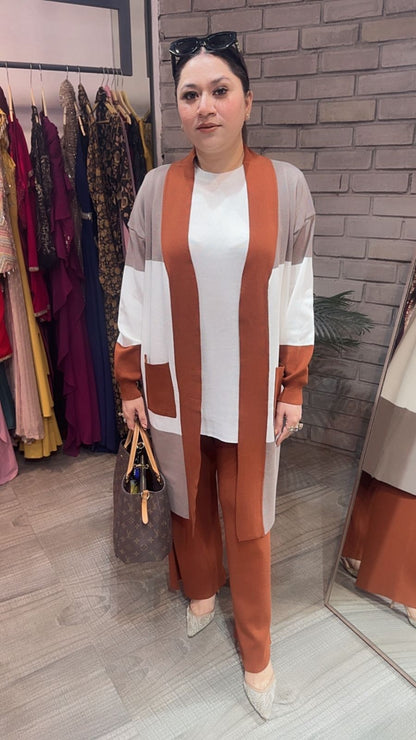 Brazil Brown white jacket Woolen Cordset