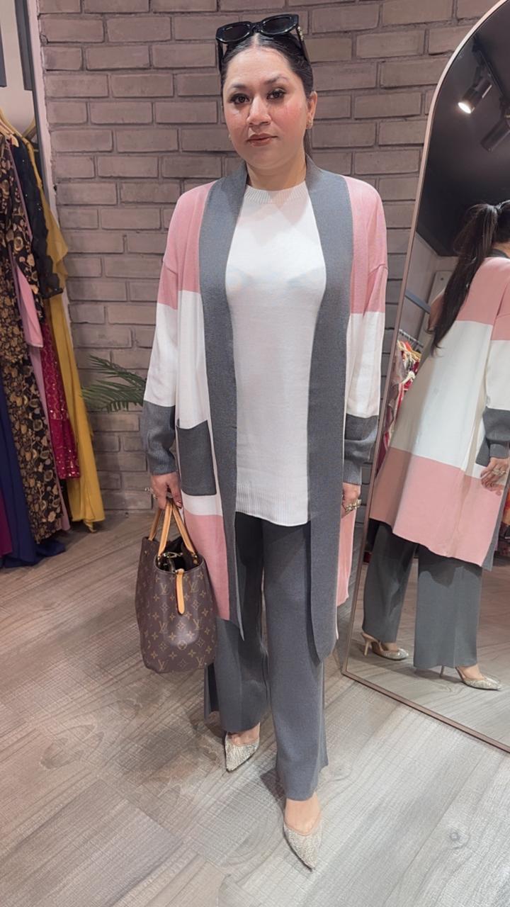 Brazil Baby pink white jacket Woolen Cordset