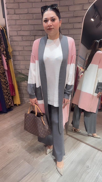 Brazil Baby pink white jacket Woolen Cordset