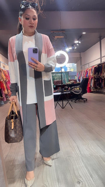 Brazil Baby pink white jacket Woolen Cordset