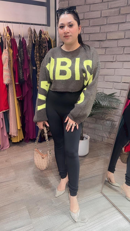 Cheese Brown Neon crop Sweater