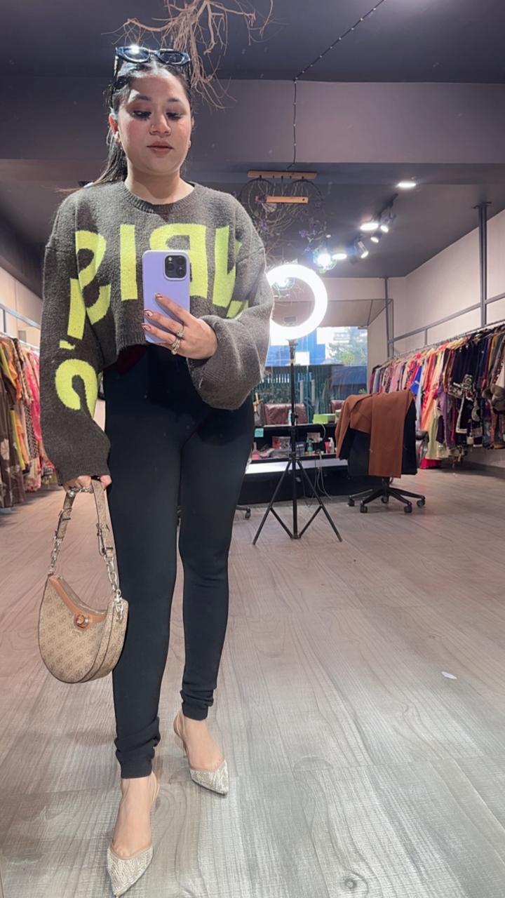 Cheese Brown Neon crop Sweater