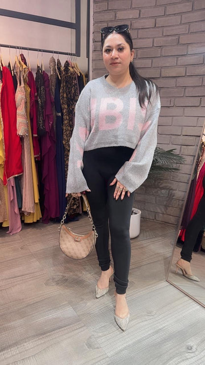 Cheese Grey Pink crop Sweater
