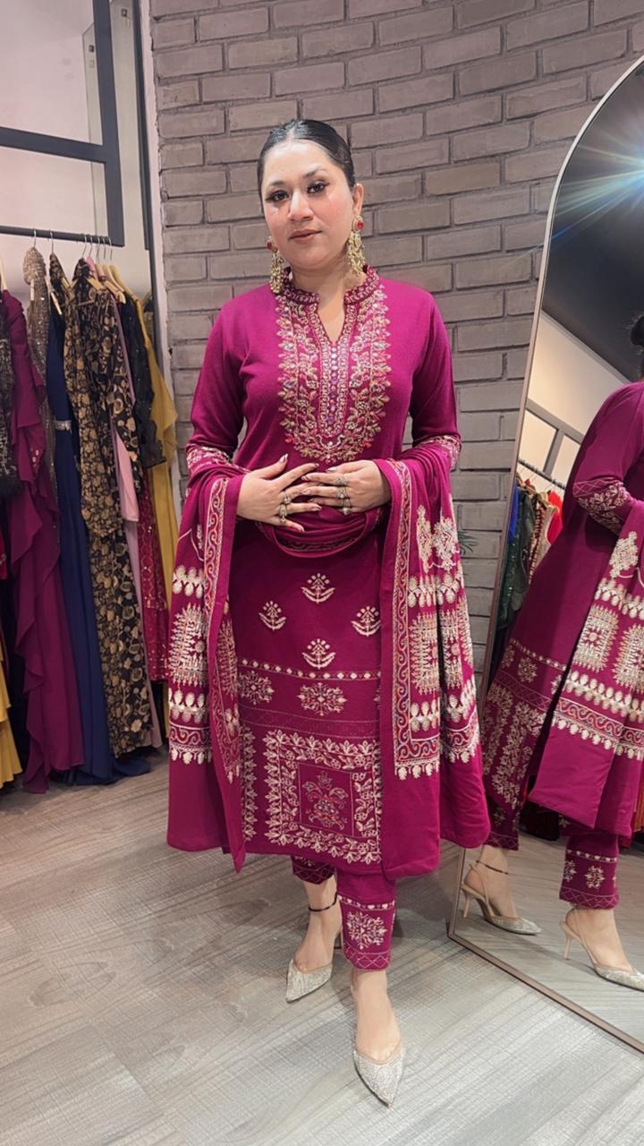 Khanak Magenta Woolen Designer suit