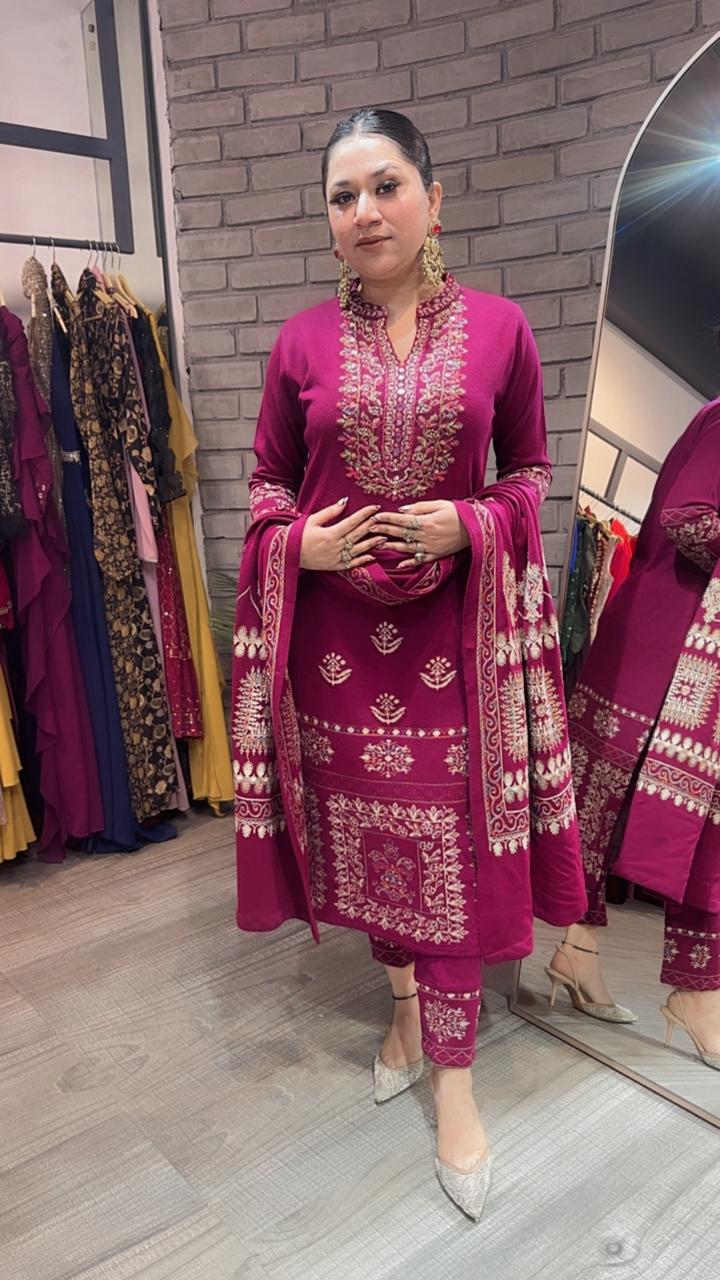 Khanak Magenta Woolen Designer suit