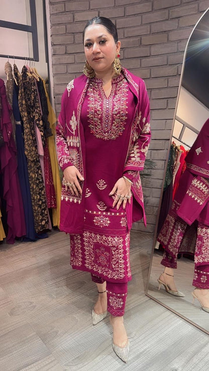 Khanak Magenta Woolen Designer suit