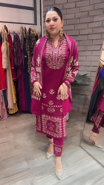 Khanak Magenta Woolen Designer suit