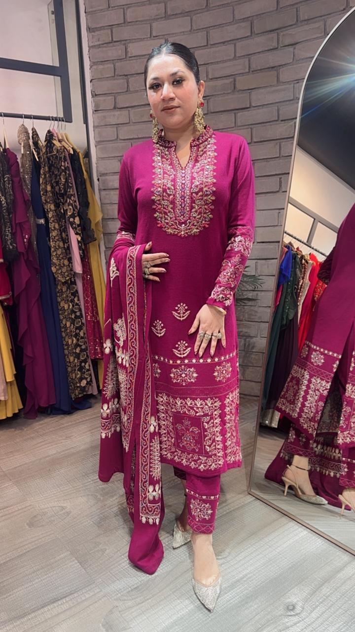 Khanak Magenta Woolen Designer suit