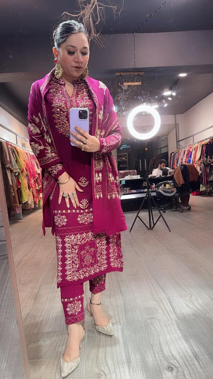 Khanak Magenta Woolen Designer suit
