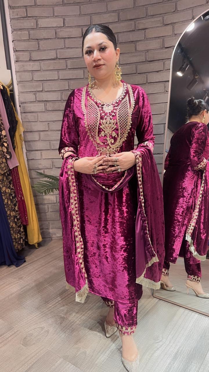 Amritsar Magenta Woolen Designer suit