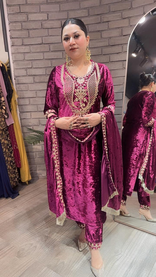 Amritsar Magenta Woolen Designer suit
