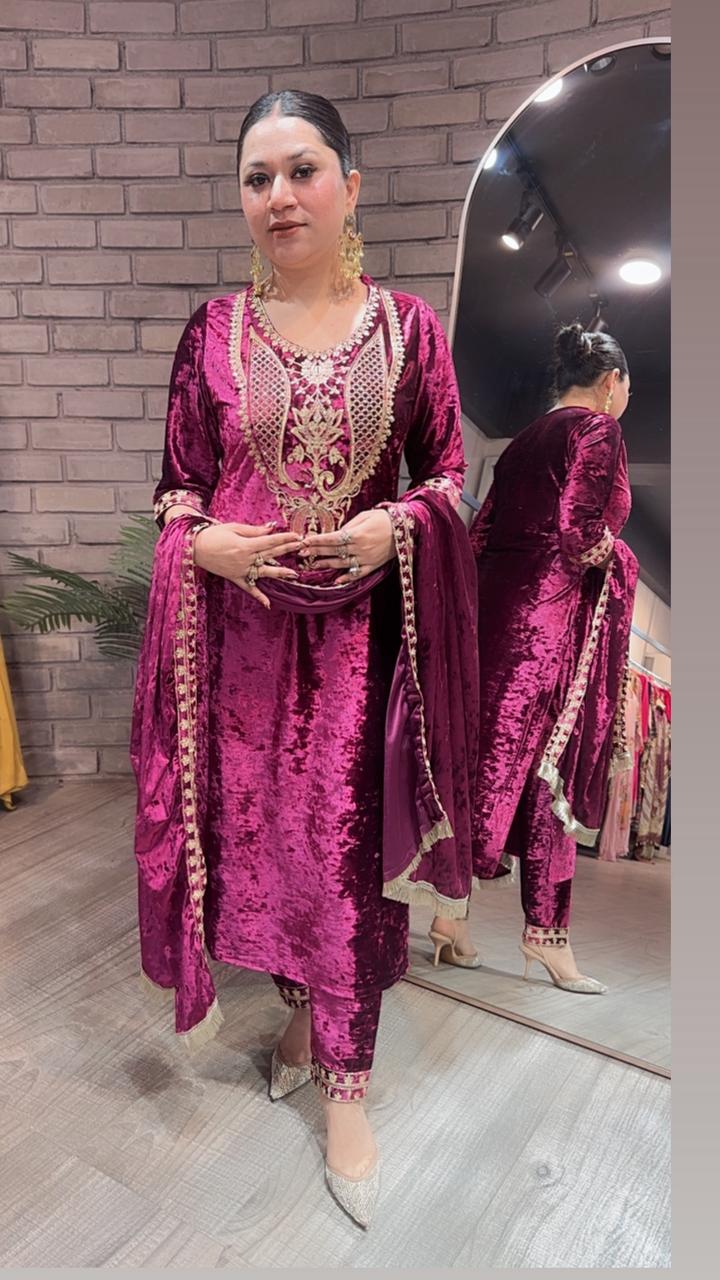 Amritsar Magenta Woolen Designer suit