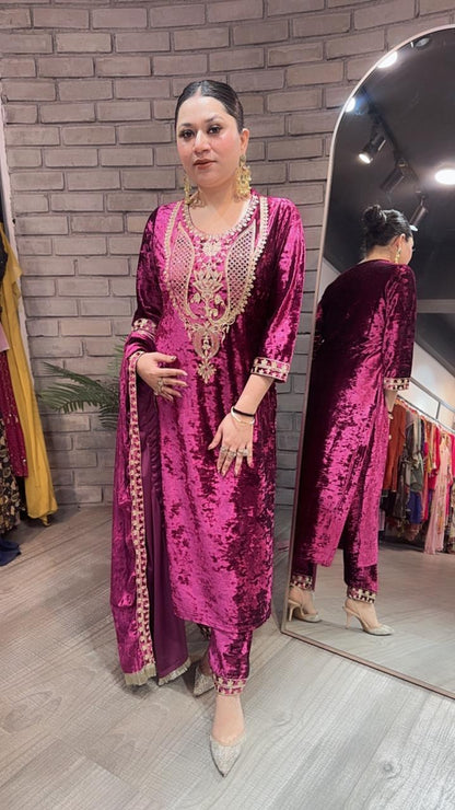 Amritsar Magenta Woolen Designer suit