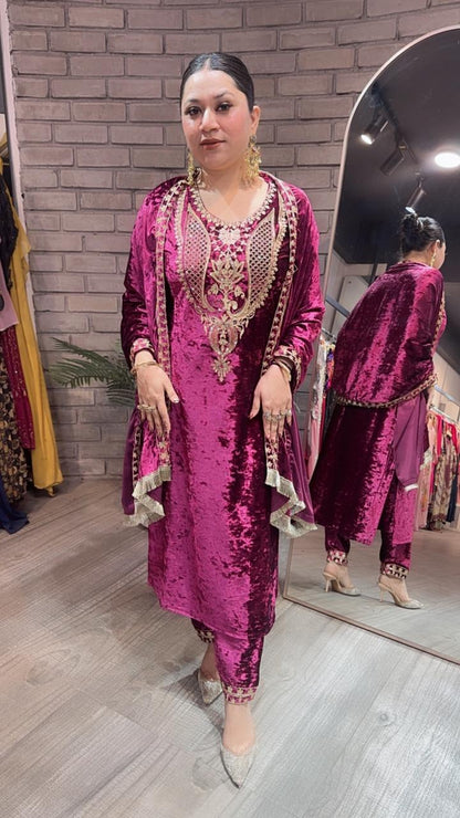 Amritsar Magenta Woolen Designer suit