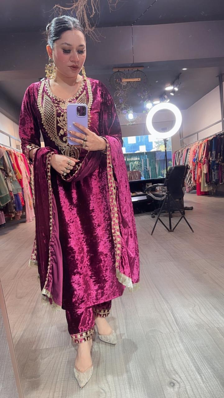 Amritsar Magenta Woolen Designer suit