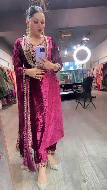 Amritsar Magenta Woolen Designer suit