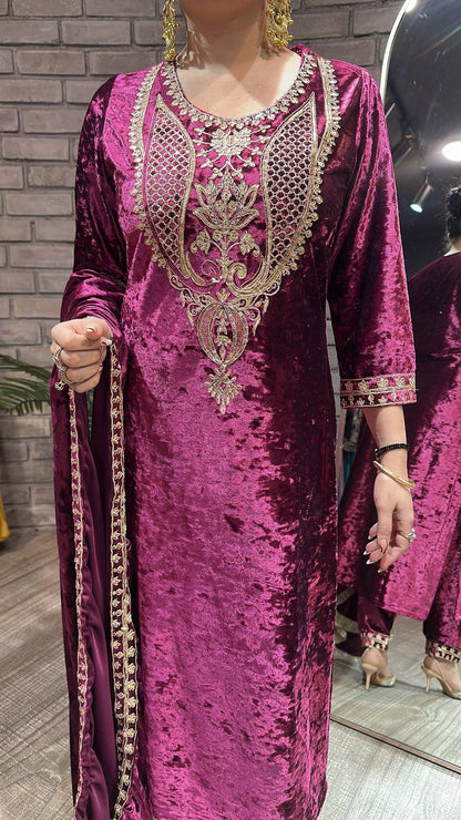 Amritsar Magenta Woolen Designer suit