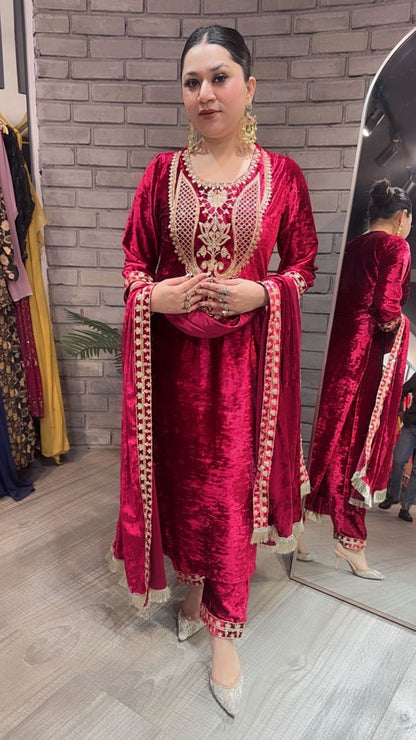 Amritsar Red Woolen Designer suit