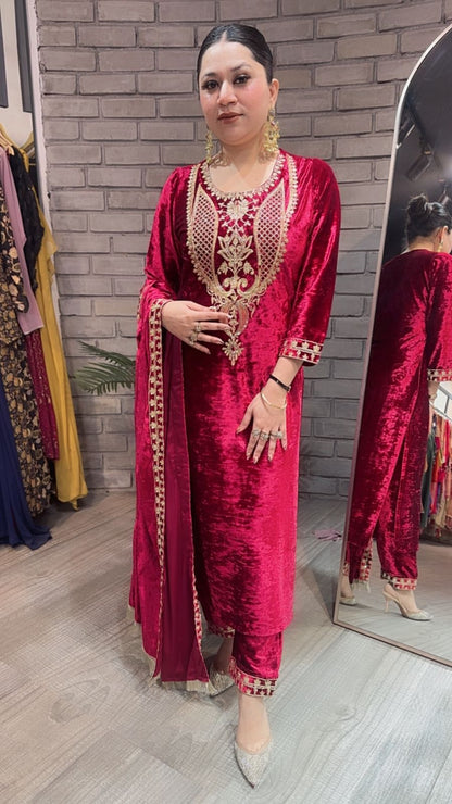 Amritsar Red Woolen Designer suit