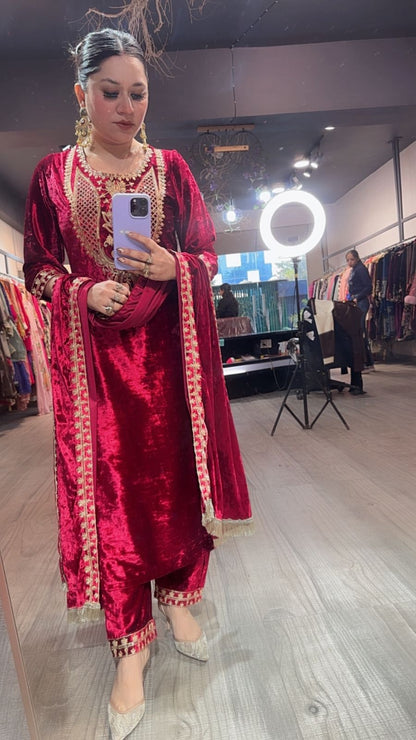 Amritsar Red Woolen Designer suit
