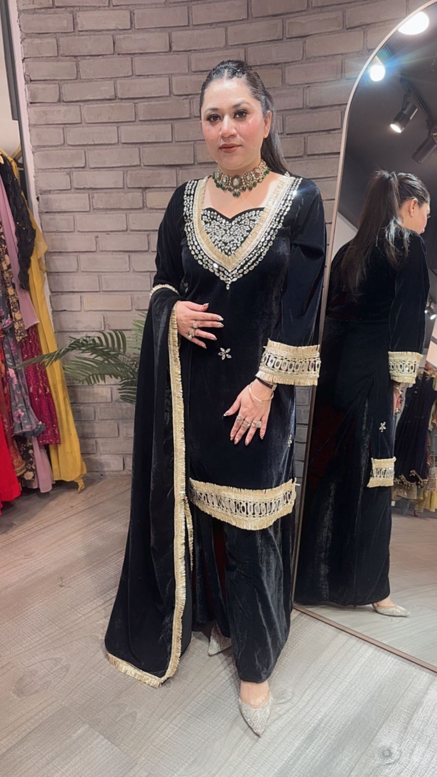 Saudi Black velvet Mirror work suit