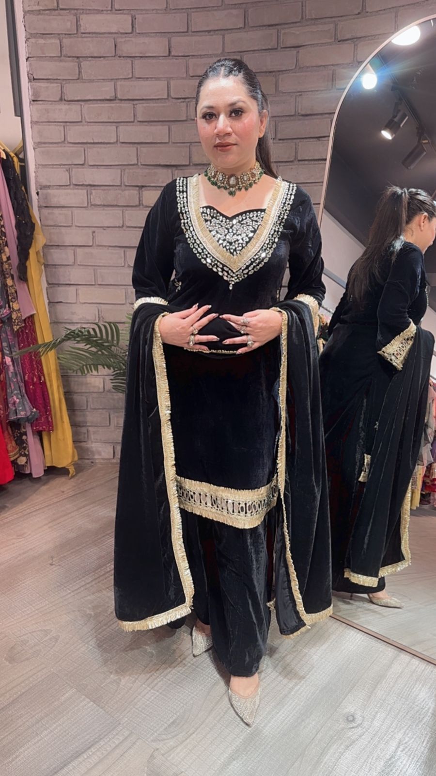 Saudi Black velvet Mirror work suit