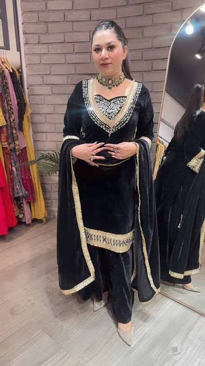 Saudi Black velvet Mirror work suit