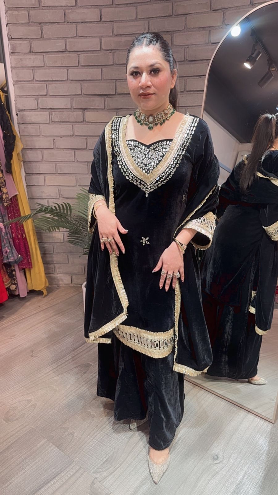 Saudi Black velvet Mirror work suit