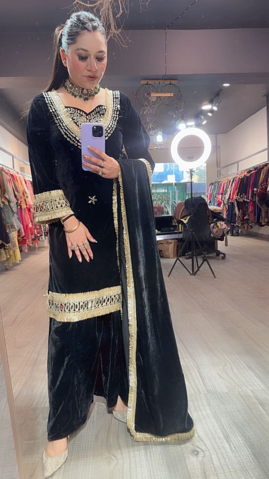 Saudi Black velvet Mirror work suit