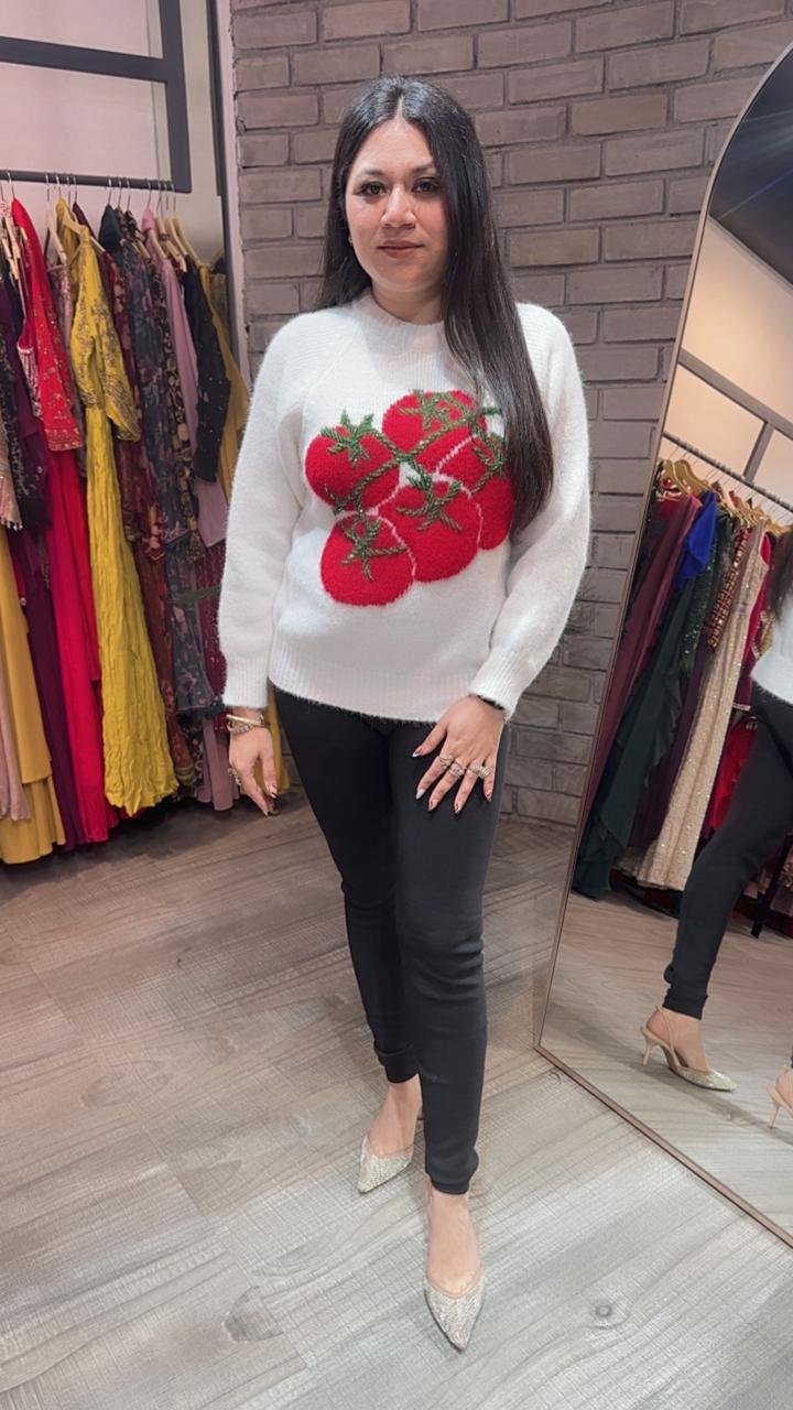 Santa white cherry sweater