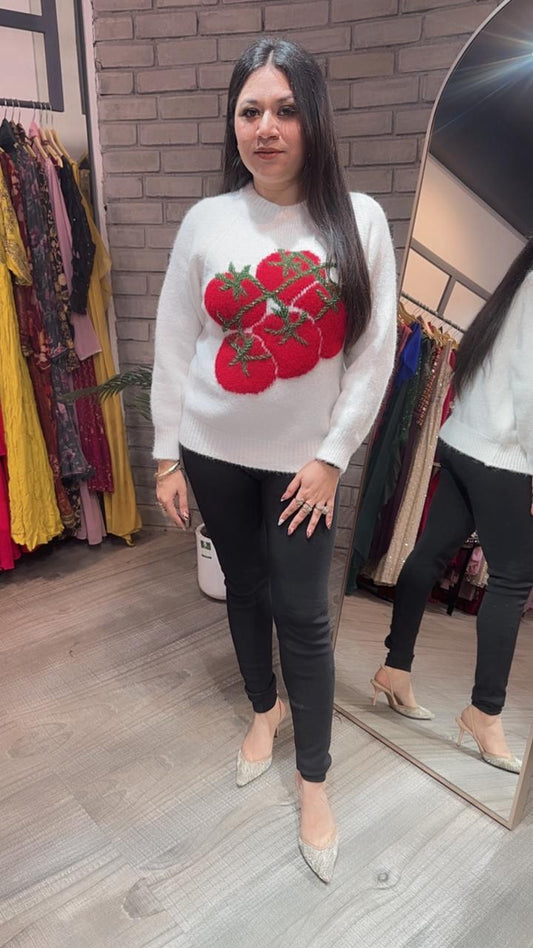 Santa white cherry sweater