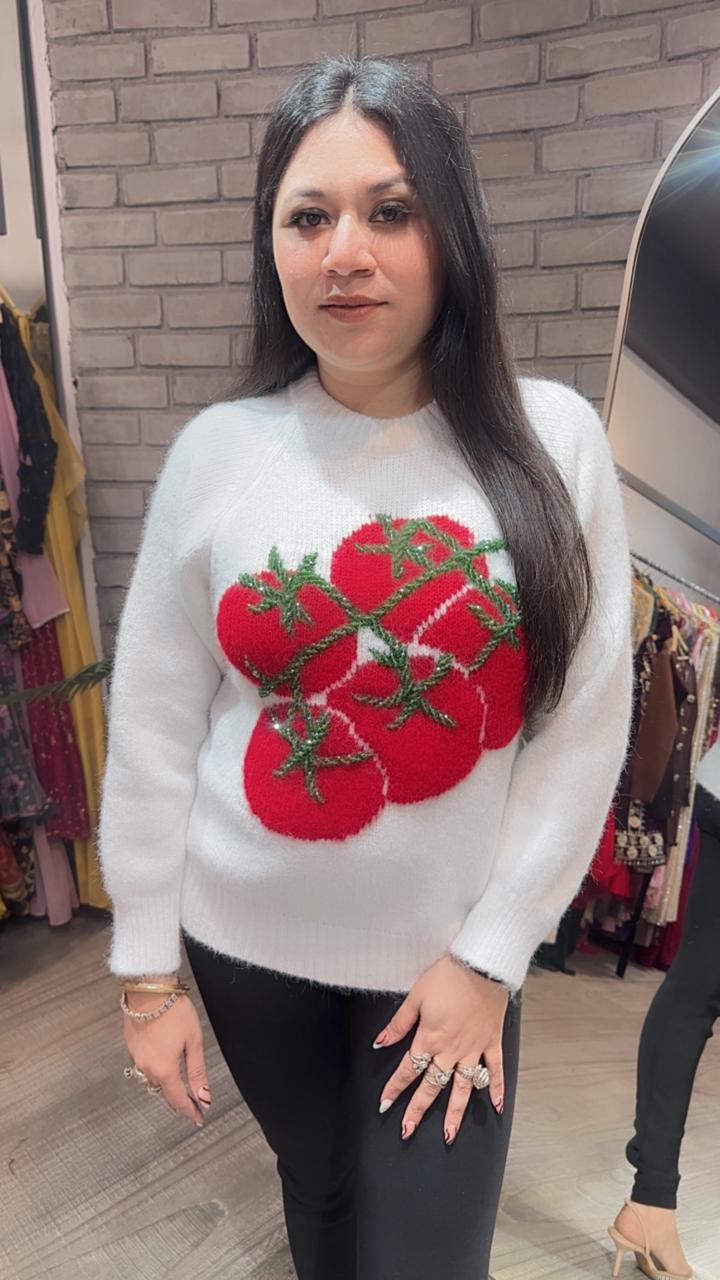 Santa white cherry sweater