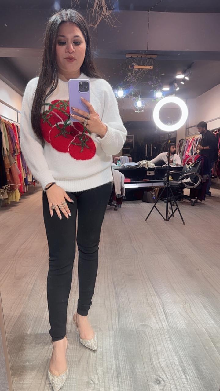 Santa white cherry sweater