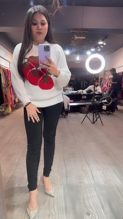 Santa white cherry sweater