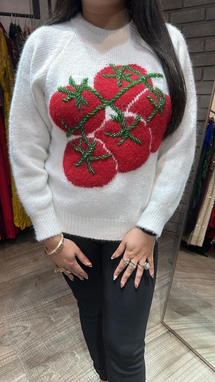 Santa white cherry sweater