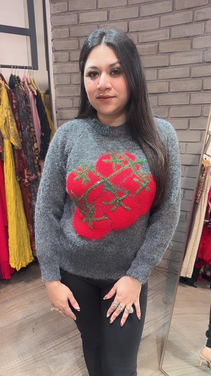 Santa Grey cherry sweater
