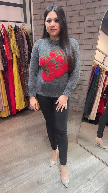 Santa Grey cherry sweater