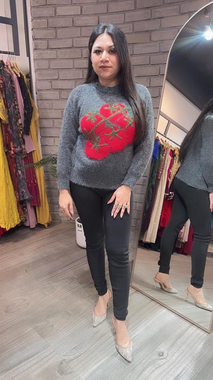 Santa Grey cherry sweater