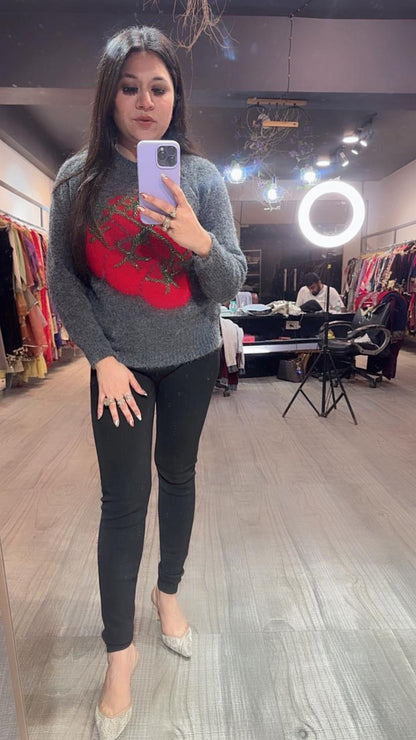 Santa Grey cherry sweater