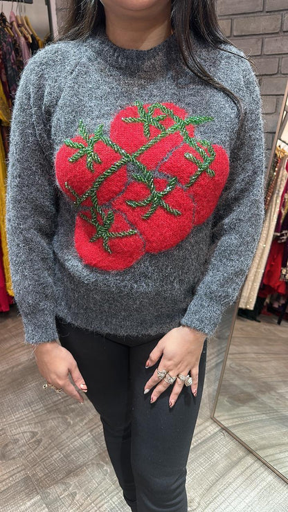 Santa Grey cherry sweater